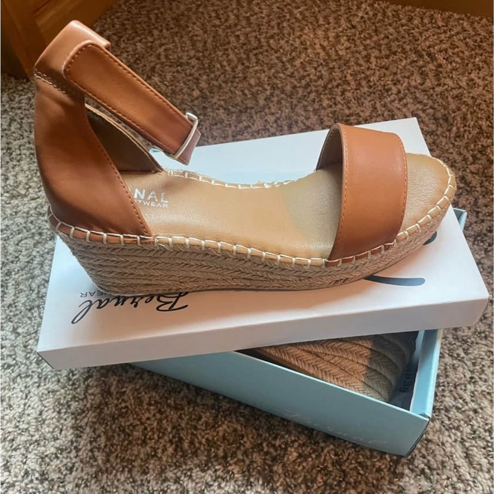 Brash Tan Wedge Espadrilles with Ankle Strap